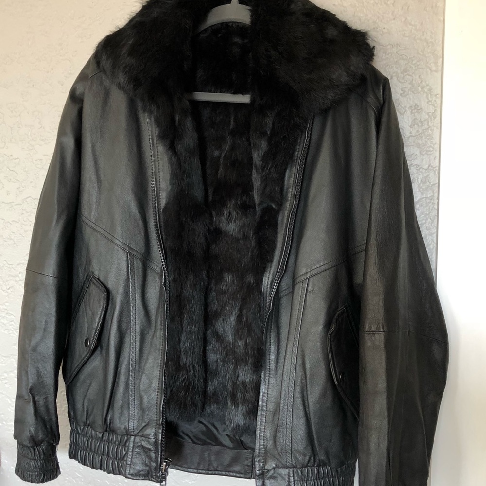 Vintage Leather Moto Jacket with Fur lining